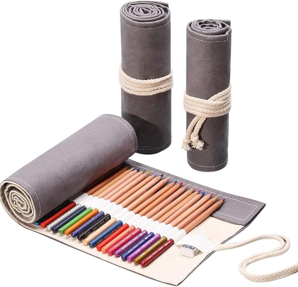 Stifterolle, Mal- und Zeichenleinwand-Stifterolle mit 36/48/72 Fächern, Künstler-Stifterolle (Stifte sind NICHT enthalten), Stifteetui aus Canvas...