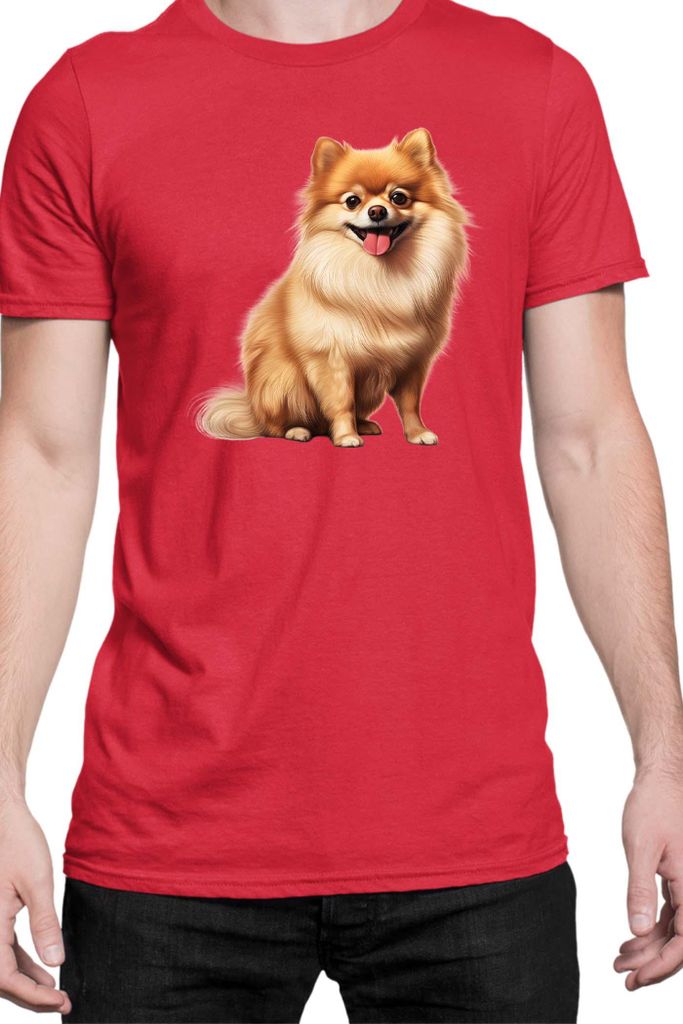 Herren T-Shirt Dogs Breeds Pomeranian Dog Breed 006, Man S / Rot