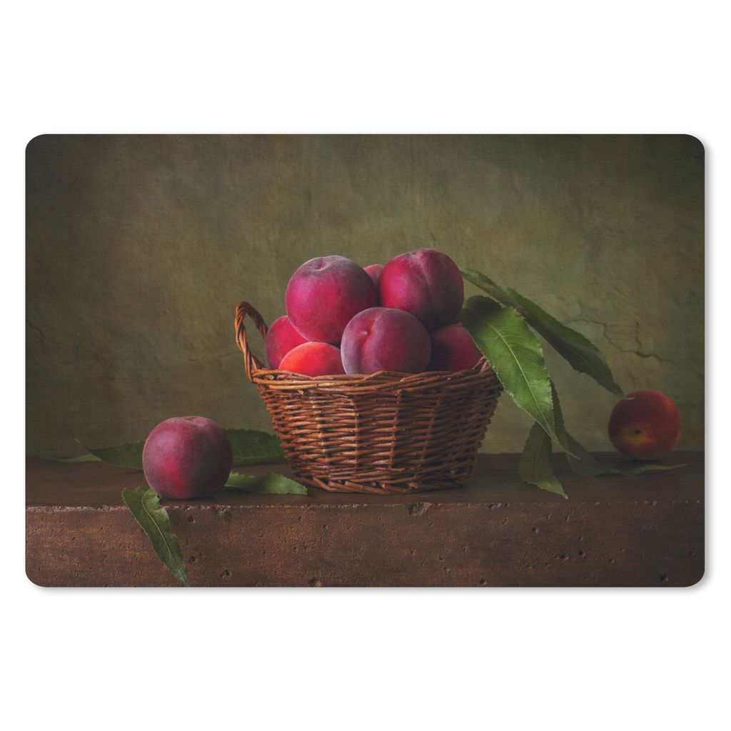 MuchoWow Schreibtischunterlage Korb - Pflaume - Rosa - Rustikal - Obst - Stilleben 60x40 cm - XXL Mauspad - Großes Mauspad