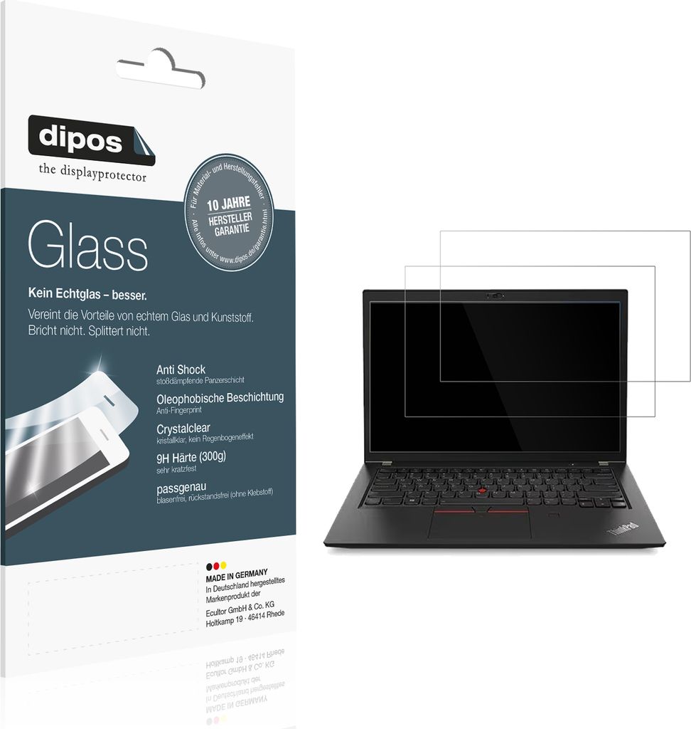 2x Schutzfolie für Lenovo ThinkPad T480s - Anti-Shock 9H Folie dipos Glass Kunststoffglas