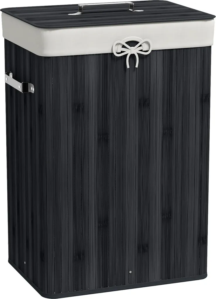 Panier à linge pliable 2 compartiments en bambou noir - 40 x 30 x 60 cm