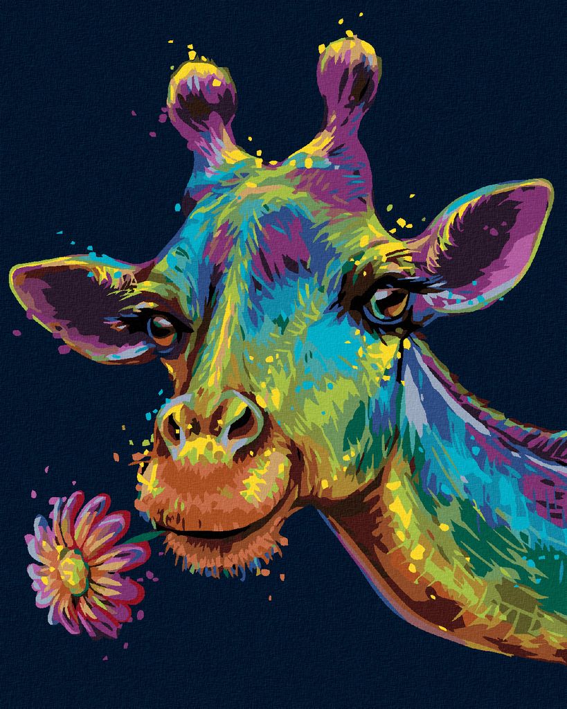 Zuty - Malen nach Zahlen - BUNTE GIRAFFE MIT BLUME, 40x50 cm, mit Keilrahmen (bereits gespannt)