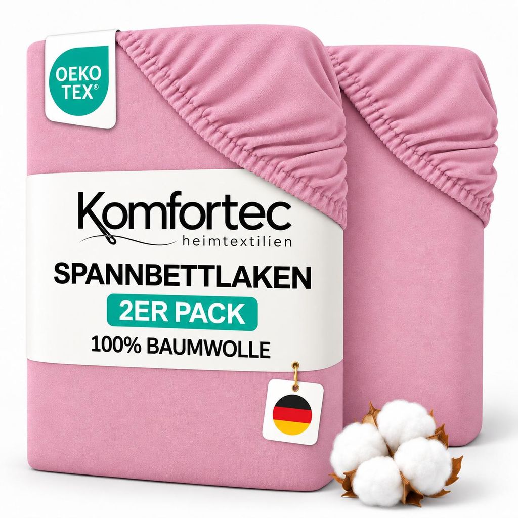 Komfortec 2er Pack Jersey Spannbettlaken 140x200 cm, 100% Produktbild 