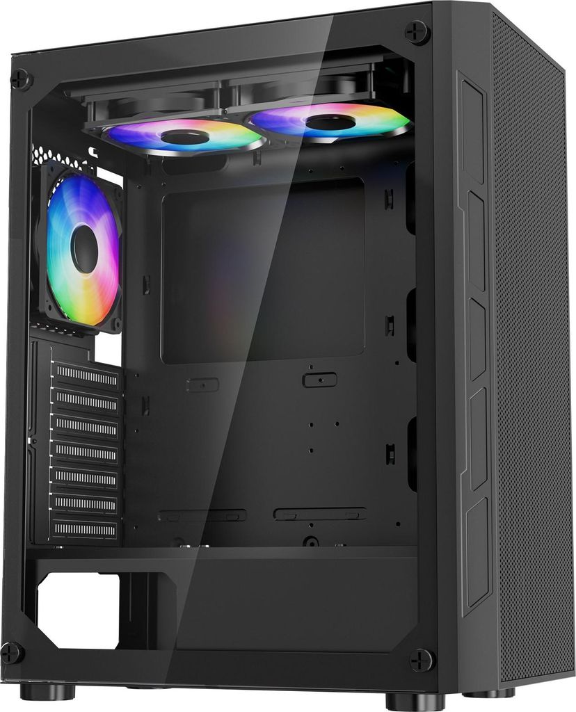 PC-Gaming-Gehäuse - Midi-Tower - Gehärtetes Glasseitenteil - Hoher Luftstrom, Staubfilter - Vorinstallierte 3×120 mm ARGB-Lüfter - Kabelmanagem...
