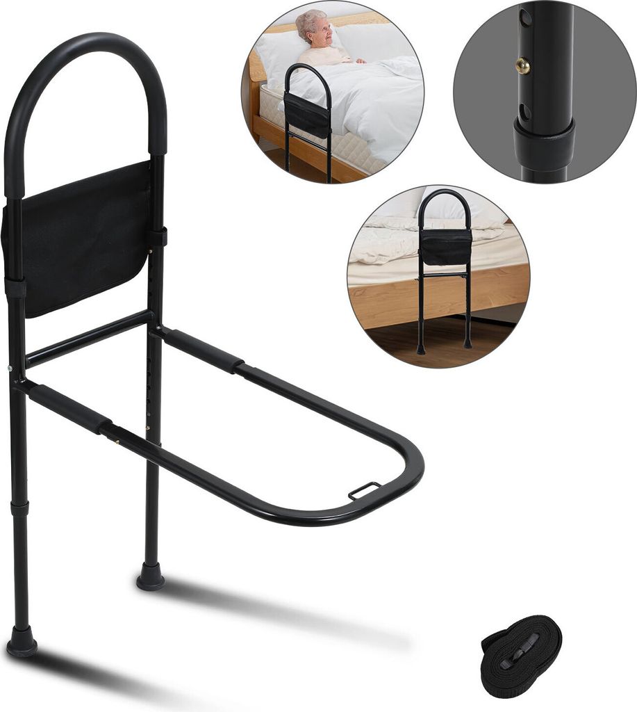 Jayseuw Aufstehhilfe Bett Bettgitter für Ältere Sicherheit Bettgeländer mit Lagerung Tasche Höhe Verstellbar
