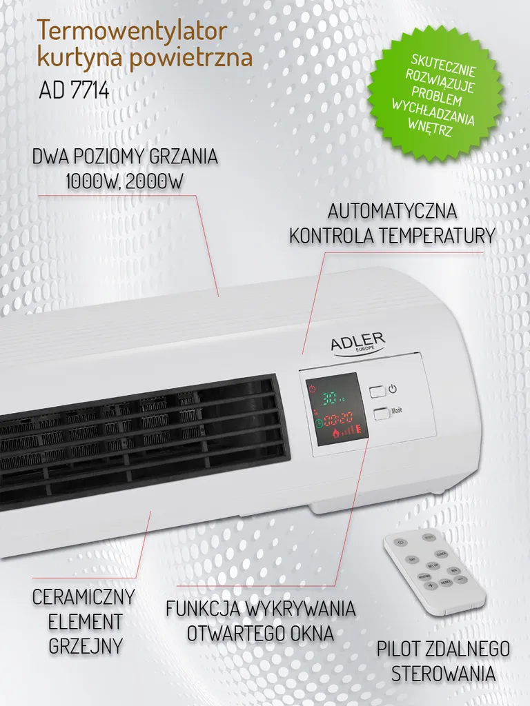 Termoventilatore Ceramico Adler AD 7714 2200W - Timer e LED Display - 10