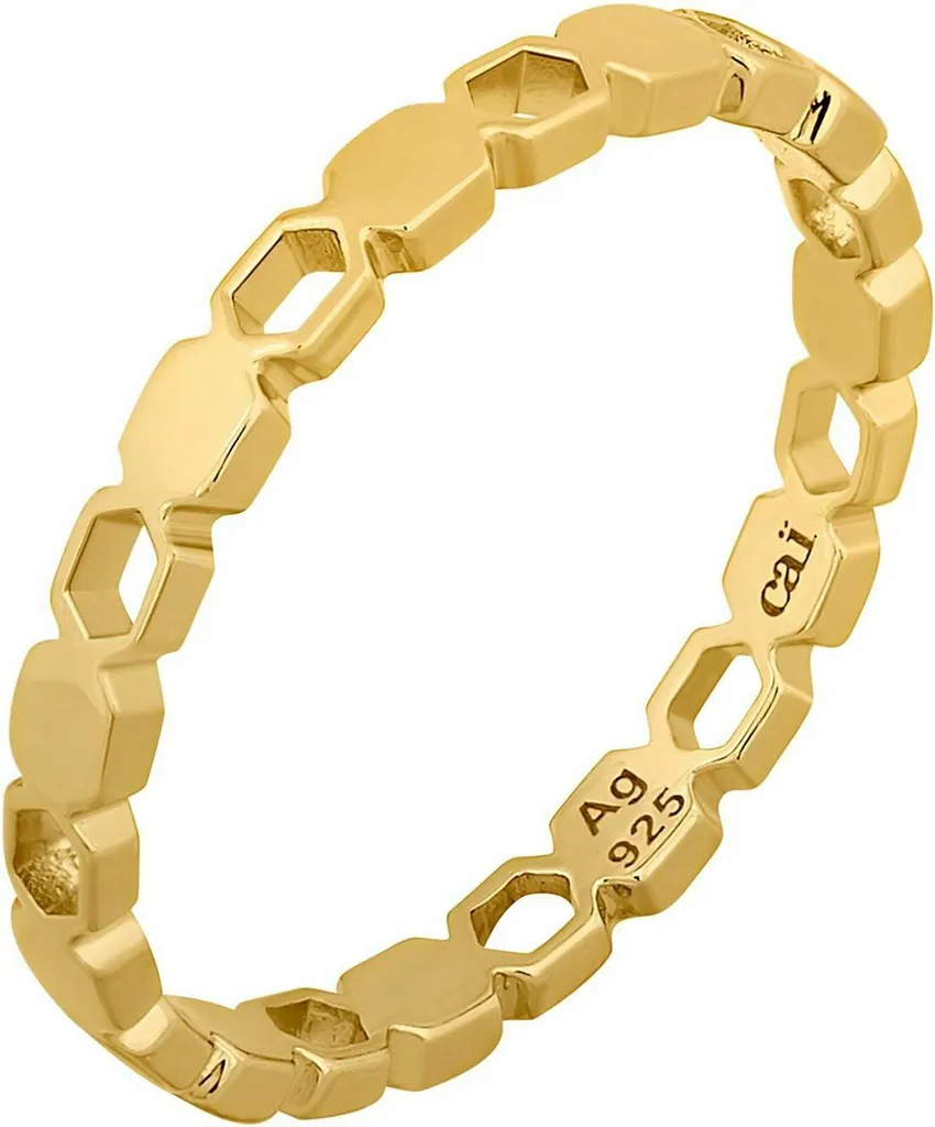 Anello Esagonale cai Argento 925 Oro - Trend Stackable Ring 2026 - 2