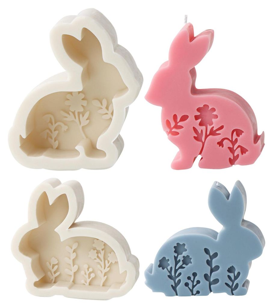 2-teilige Silikonform für Osterhasen, Gießformen für Osterhasen, Silikon-Gießformen für Kaninchen, Form zum Gießen von Osterhasen aus Beton, ...