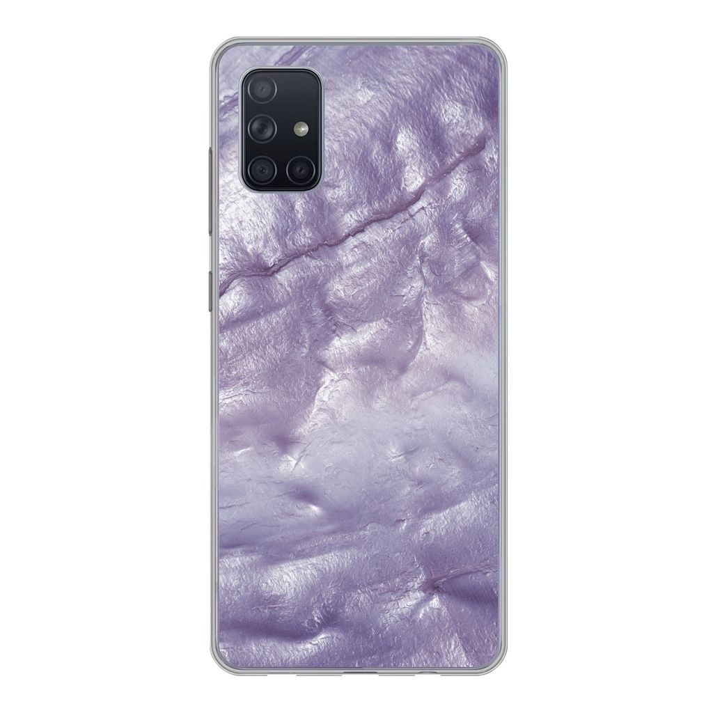MuchoWow Handyhülle Schutzhülle Hülle für Samsung Galaxy A71 Perlmutt - Naturstein - Violett Silikon Softcase Handy Hülle - Kartenbesitzer