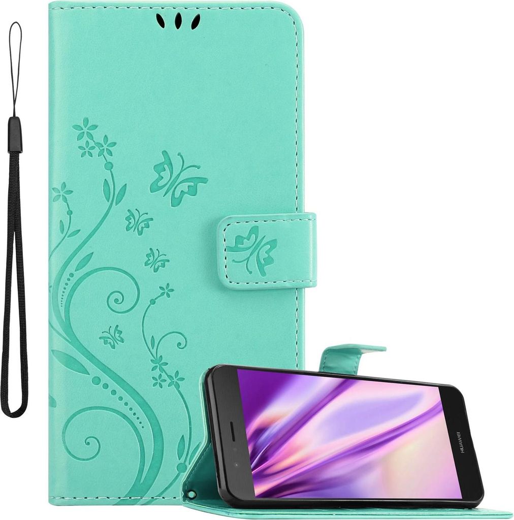 Cadorabo Hülle für Huawei P9 LITE 2016 / G9 LITE Schutz Hülle in Türkis Schutzhülle Handy Hülle Etui Case Blumen Flower