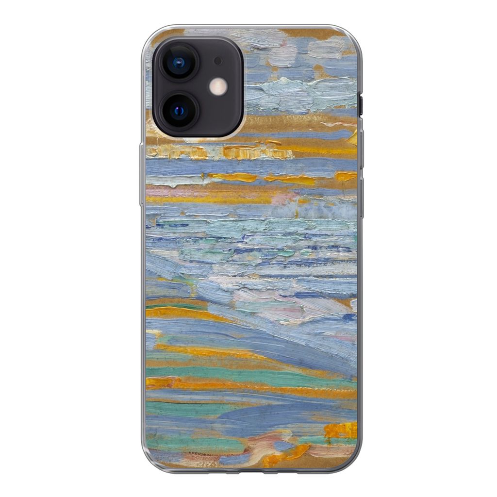 MuchoWow Handyhülle Schutzhülle Hülle für iPhone 12 Blick auf den Strand und die Seebrücke von den Dünen aus - Piet Mondrian Silikon Softca...