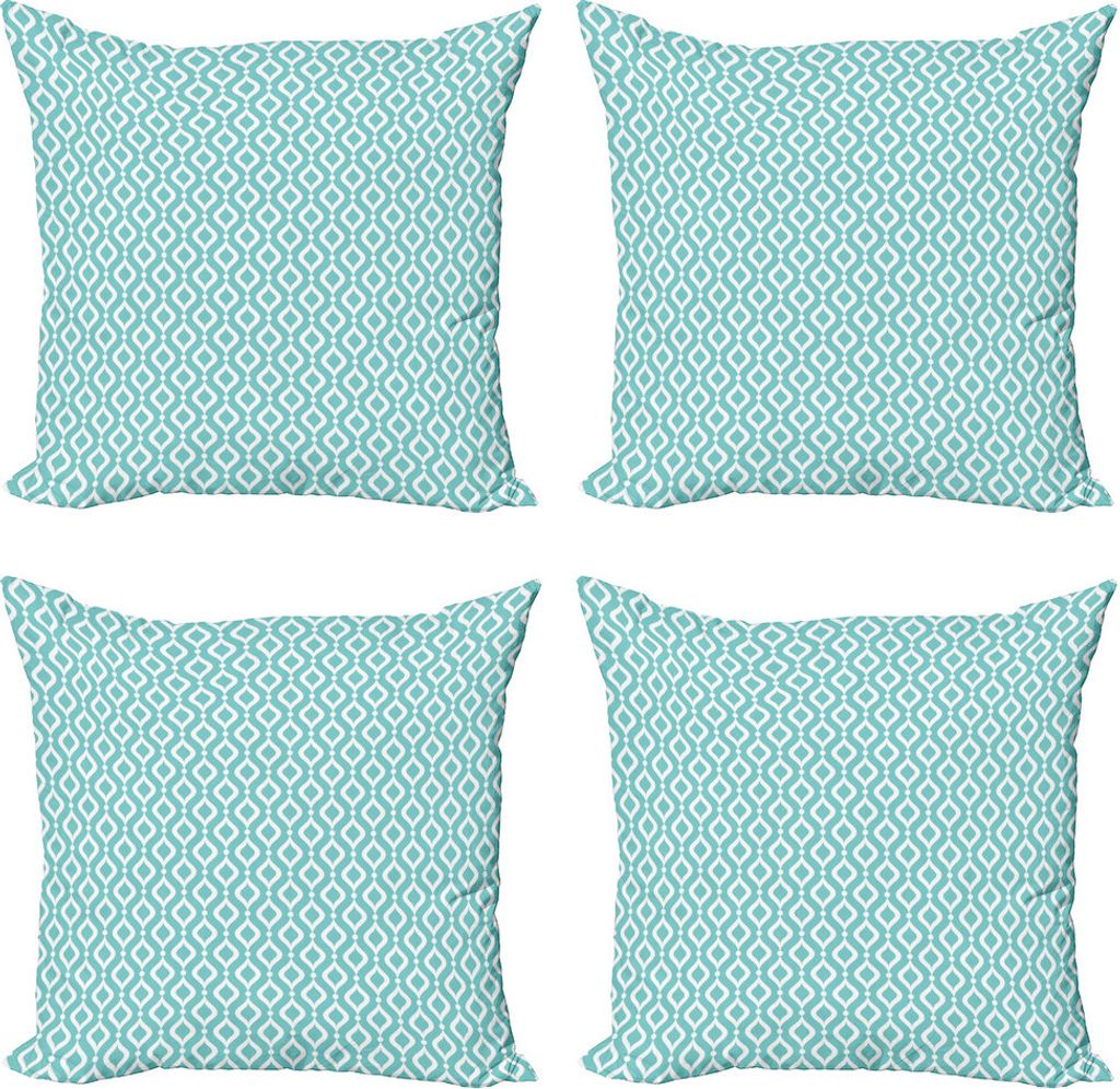 ABAKUHAUS Modern Kissenbezug Set (4 Stück), Ovale Formen Dots, Moderner Doppelseitiger Digitaldruck, 45 cm x 45 cm, Blassblau Weiß