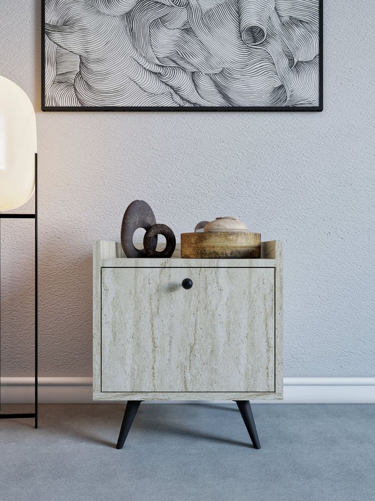 Skye Decor, Dopo - Travertine, Travertin, Nachttisch, 50 x 55 x 40 cm, 100 % MELAMINBESCHICHTETE SPANPLATTEN