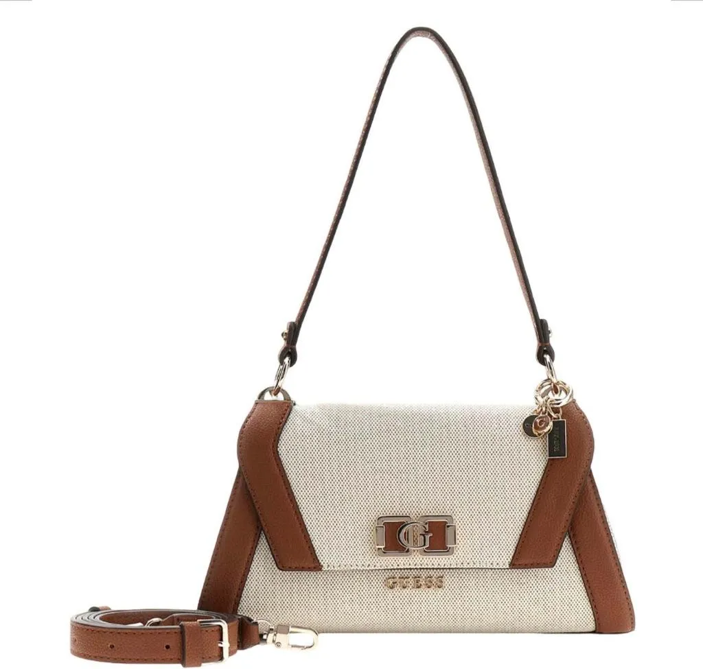 Sac à main bandoulière pour femme Guess Karnilla Beige avec rabat chic