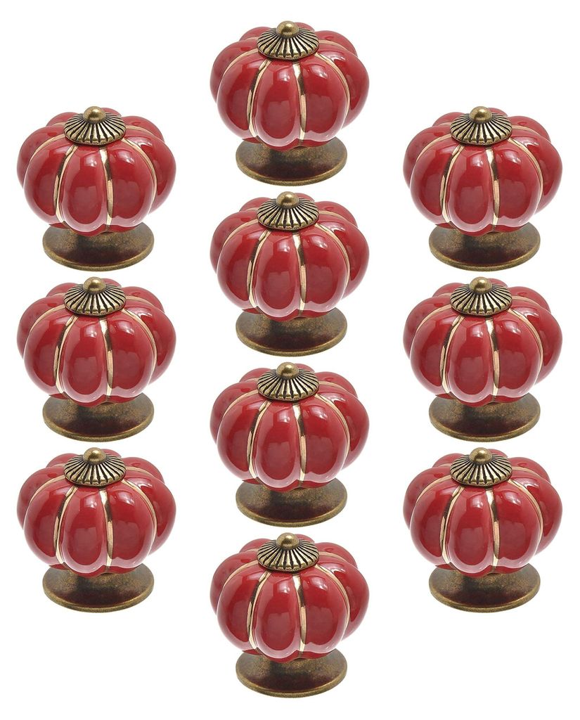 10 Vintage-Türgriffe, Schrankgriffe, Schubladengriffe, Möbelgriffe aus Keramik im Kürbis-Design, Wohnaccessoires, rot
