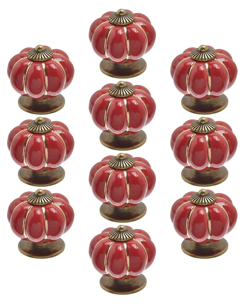 Poignées en céramique rouge vintage style citrouille pour décoration