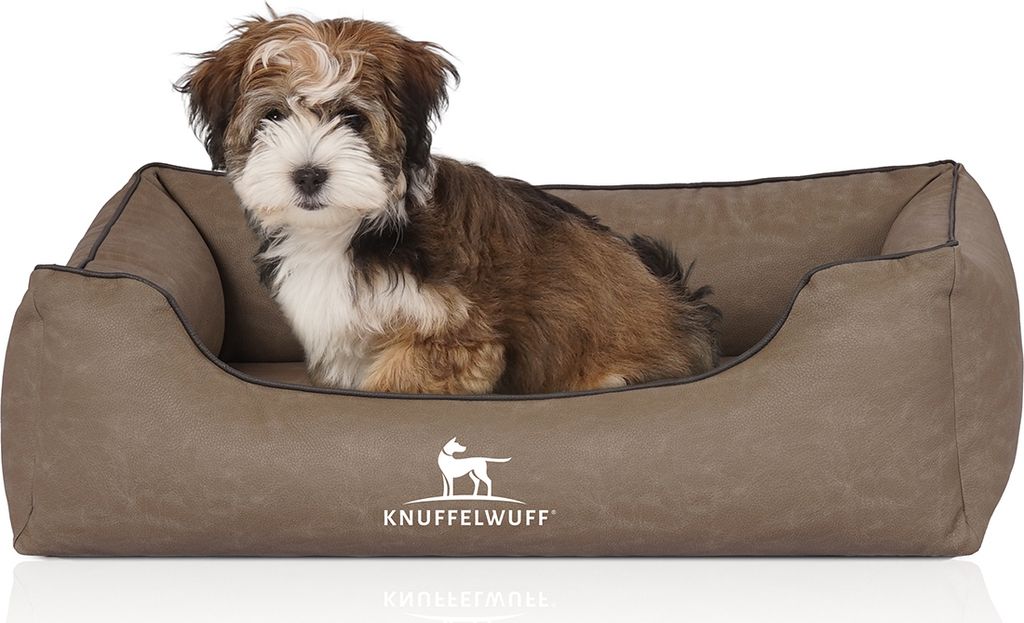 Knuffelwuff Orthopädisches Hundebett Rockland aus Kunstleder M-L 85 x 63cm Stone