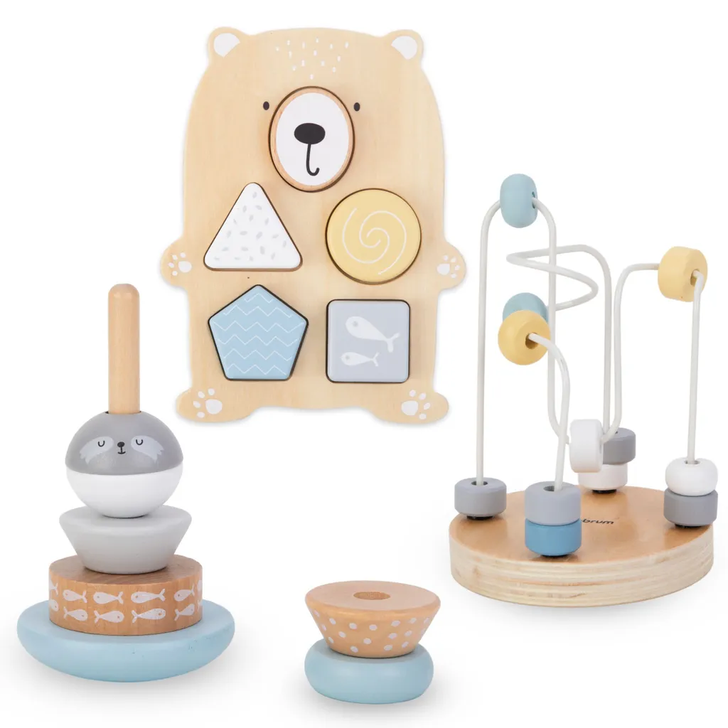 Ensemble de jouets en bois : empilage, motricité et tri éducatif (3-en-1)