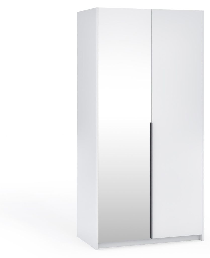 Margaret Hadas24 Kleiderschrank APOLLONIA mit Spiegel, Drehtürenschrank, moderner, Schrank, viel Stauraum100 x 204cm (weiß, schwarze Griffe)