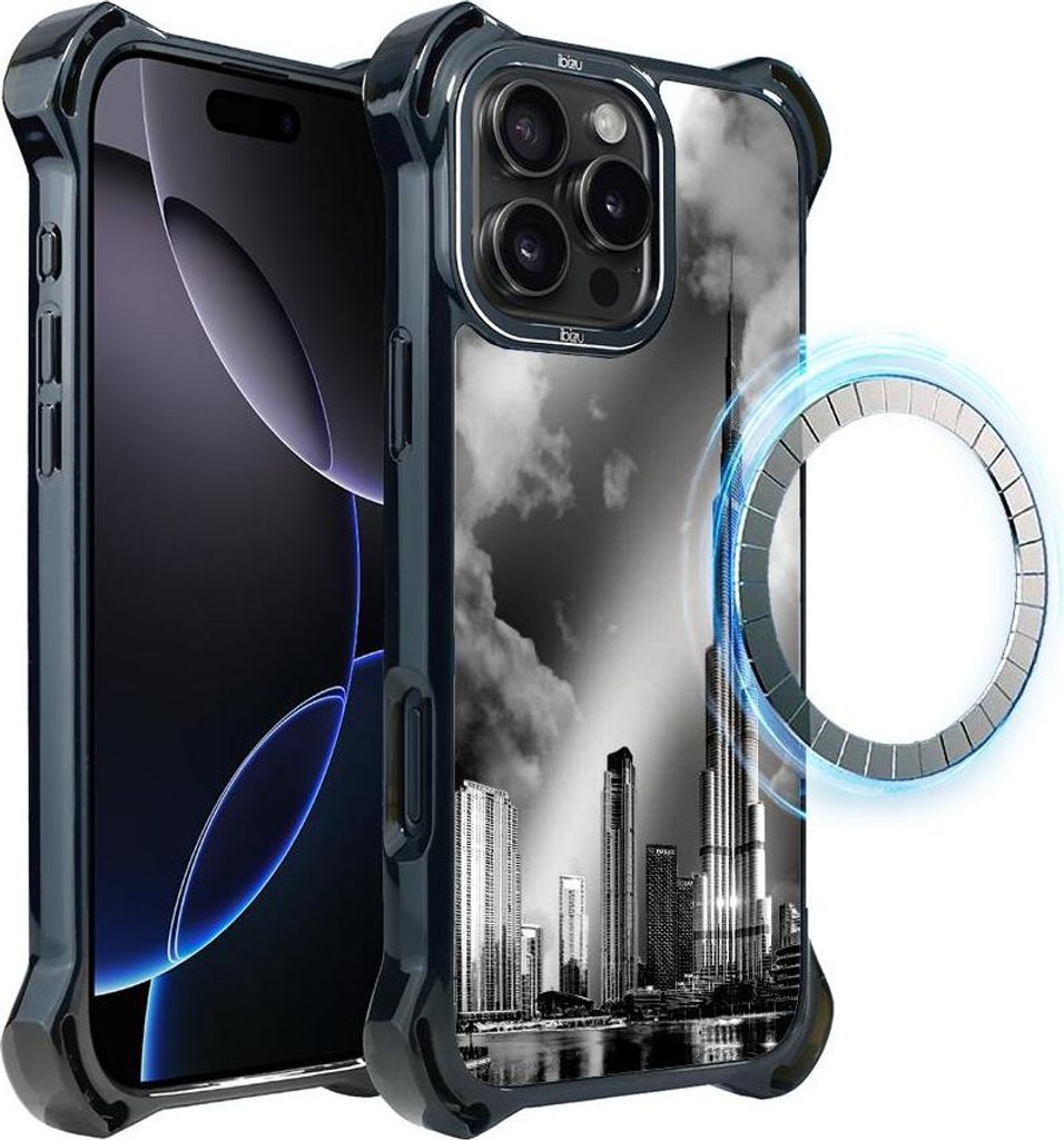 Hülle für iPhone 16 Pro Max IBIZU DropGuard Ultra mit MagSafe, Noir City, Burj Khalifa