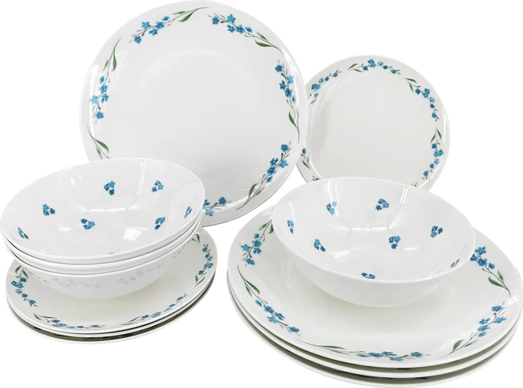 Servizio Tavola Luna Pomněnka 12 Pezzi: Design Bianco Blu Rotondo