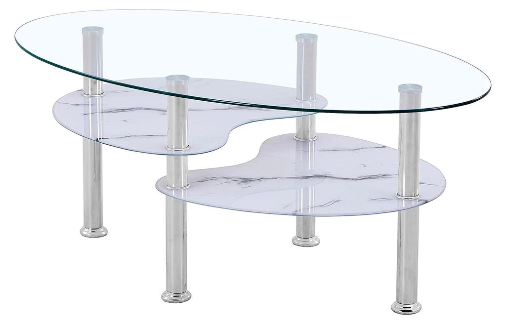 Couchtisch aus 8mm Sicherheitsglas mit Facettenschliff - Glastisch geeignet als Beistelltisch/Wohnzimmertisch (98x58x42 cm) (Klarglas mit Ablage in...