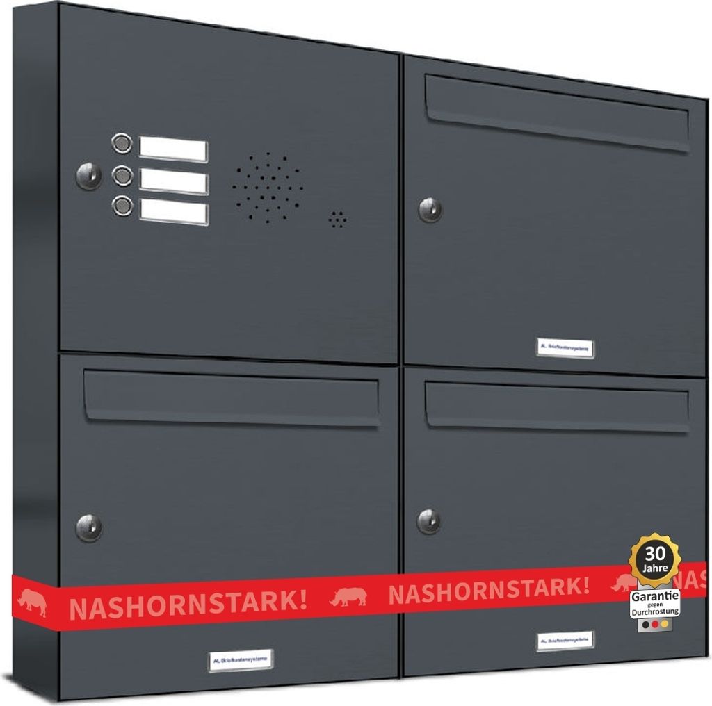 3er Briefkasten Anlage Aufputz - Wandmontage RAL 7016 Anthrazit Klingel