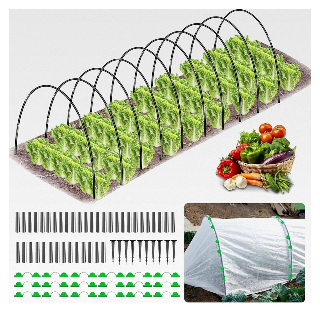 50 Stück Gartenbögen für Netze, Folientunnel für Hochbeete, 10 Set abnehmbare Hochbeetabdeckung, Fiberglas-Stützrahmen Pflanztunnelbögen für...