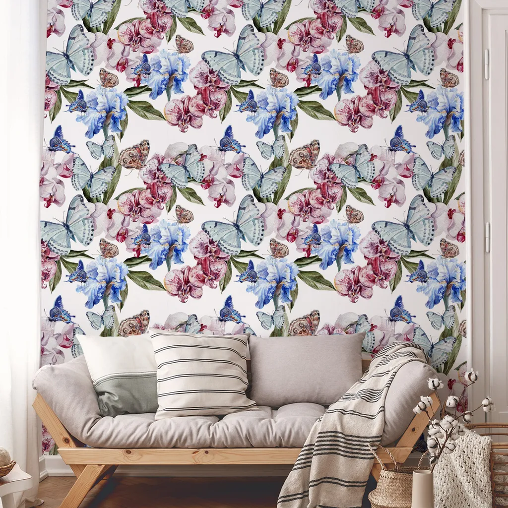 Décoration murale papier peint intissé fleurs aquarelle 10m salon XXL