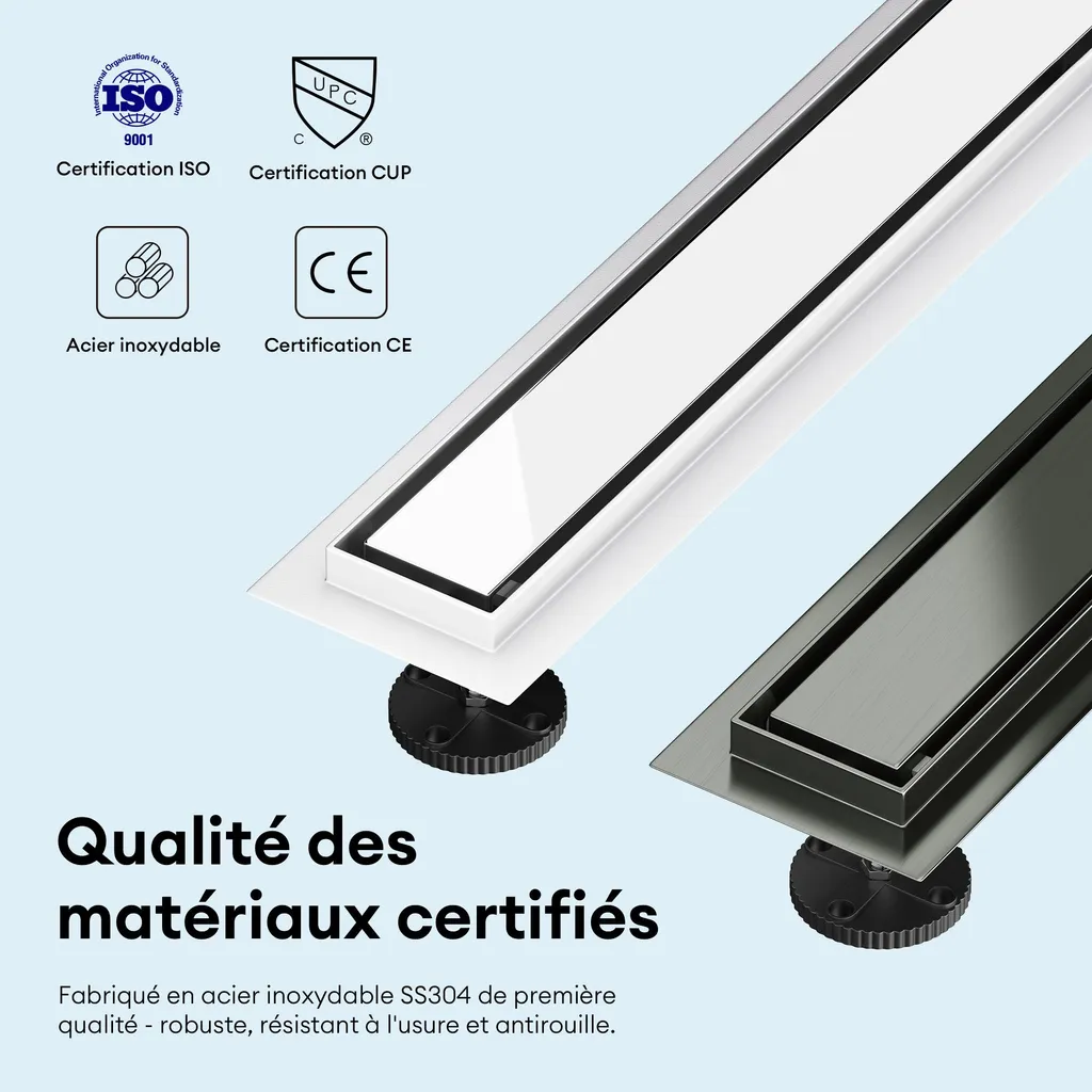 Caniveau de Douche Extra Plat 60cm Inox Chromé avec Siphon Anti-Odeur - 2