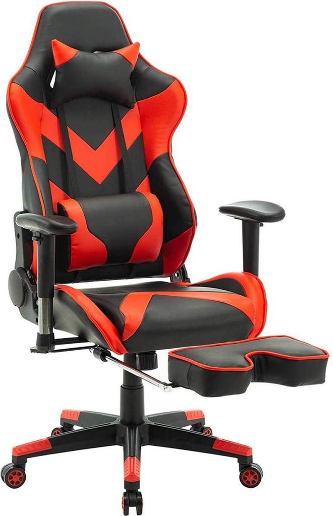 Luxe Gamingstuhl – Mit Fußstütze – Rot – Höhenverstellbar – Ergonomische Bürostuhl – Kunstleder