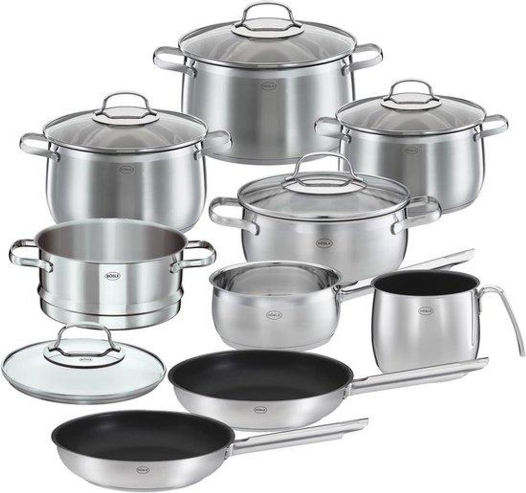 10-teiliges Edelstahl-Pfannenset, ideal für alle Herdplatten, Kochen