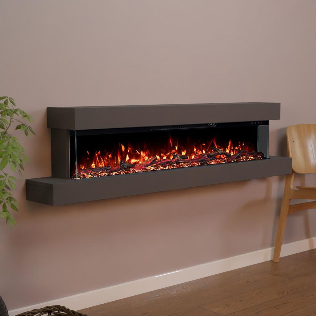 Glow Fire Elektrokamin 'Cobalt Wall 50' | Multicolor LED Wandkamin mit Heizung in grau (1800W) | HxBxT: 39x157x21 cm