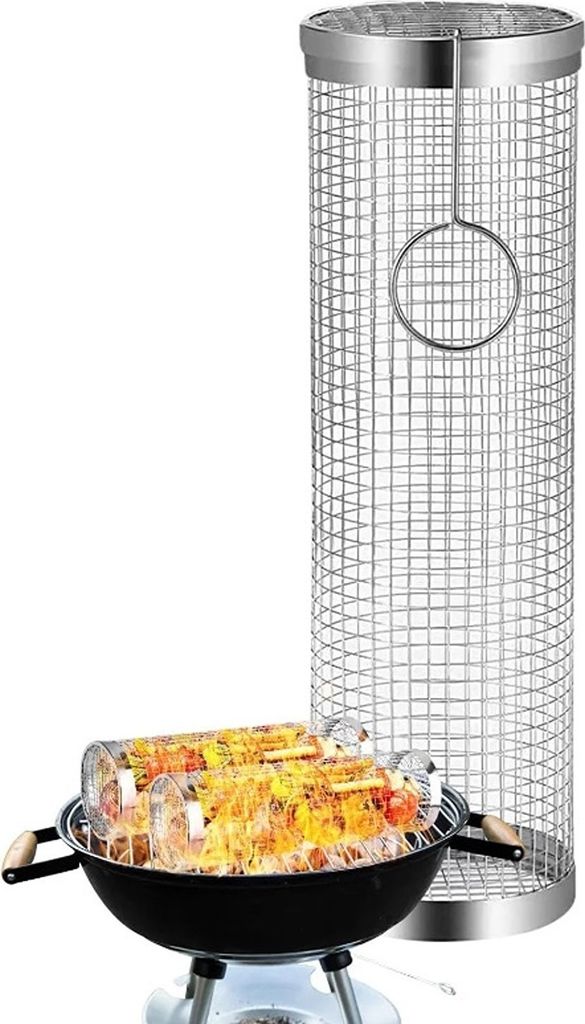 Cestello da griglia cilindrico rotondo in acciaio inox con Immagine del prodotto 