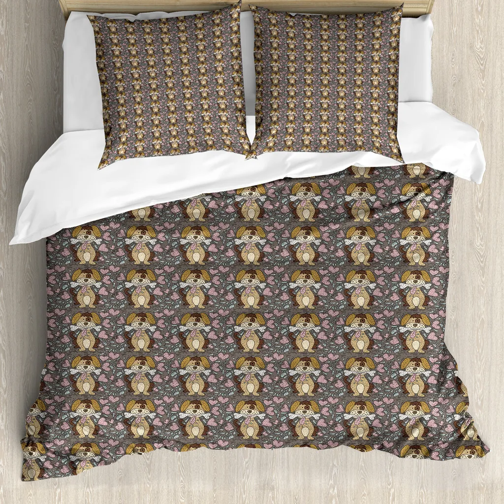 Housse de Couette 155x220 cm contre les Allergies Motif Chien et Taie