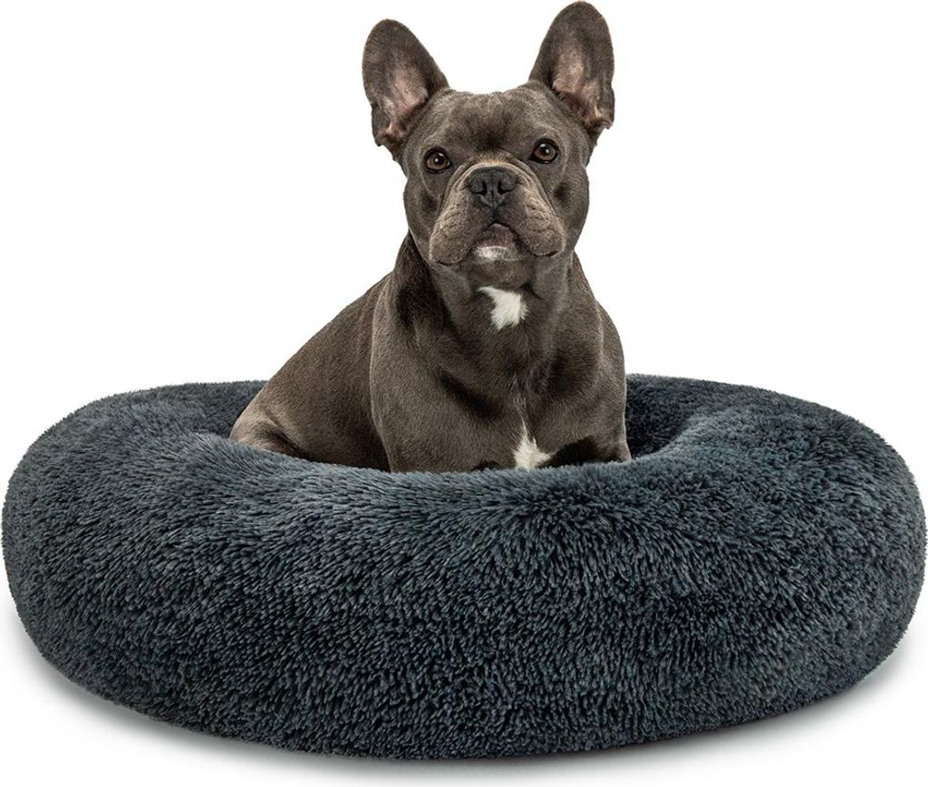 lionto Donut Hundebett, rundes Hundesofa mit Plüschbezug & Anti-Rutsch-Noppen, weich & gemütlich, 70 cm Durchmesser, dunkelgrau