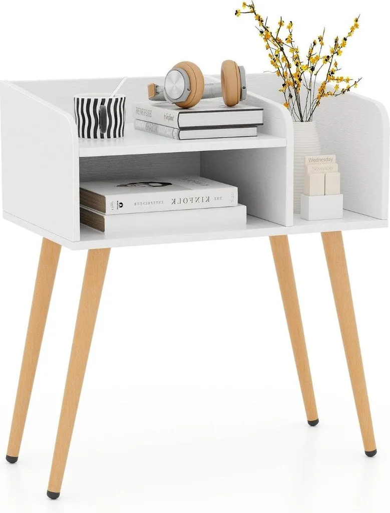 Comodino tavolino con vano a giorno tavolino da divano con gambe di sostegno in metallo 50 x 32 x 58 cm bianco 1 pezzo