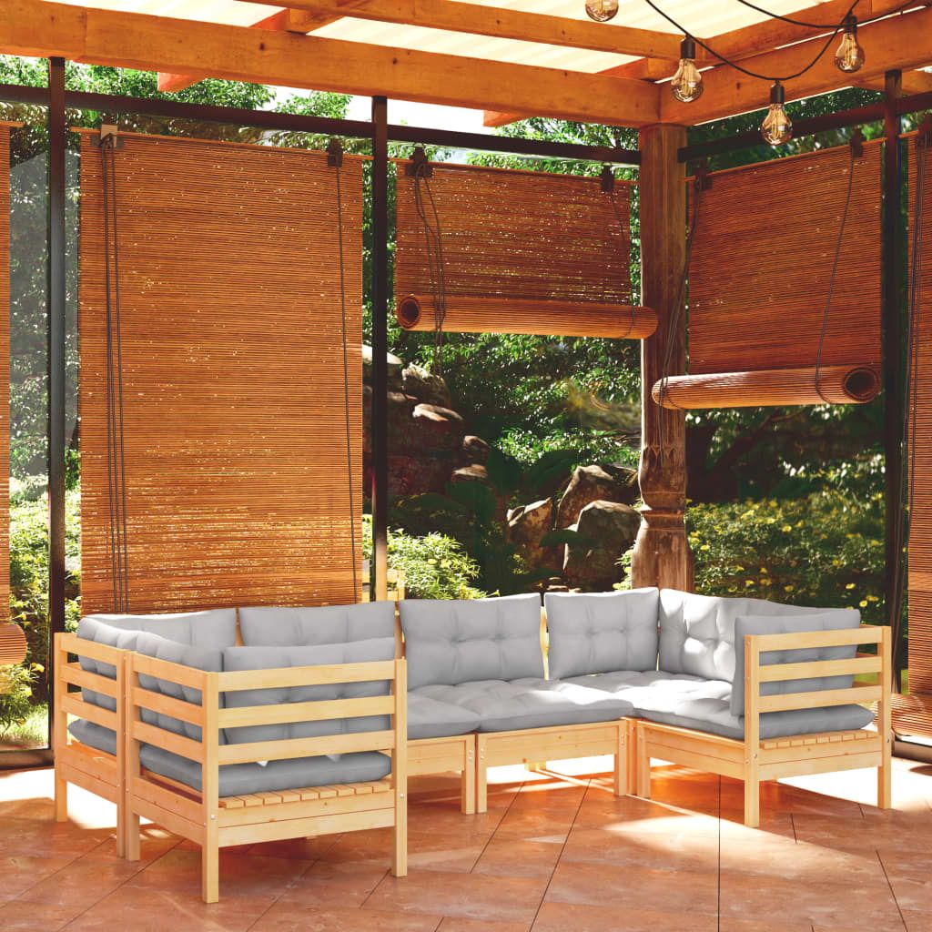 Maison Exclusive - 6-tlg. Garten-Lounge-Set mit Grauen Kissen Kiefernholz