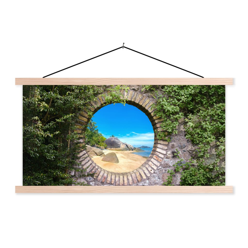 MuchoWow Textilposter Sommer - Strand - Aussicht - Tropisch 120x60 cm mit holzfarbenen Rahmen - Klemmleiste