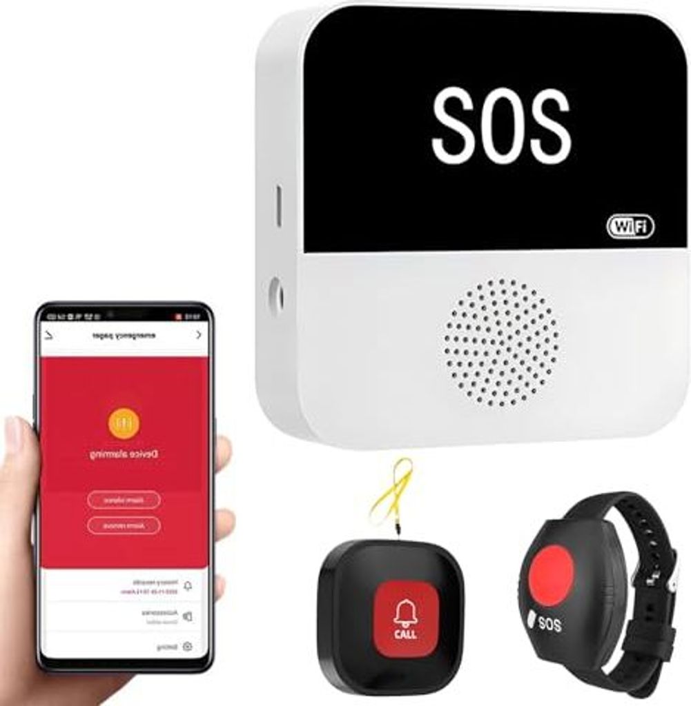 Notruf -Taste Senioren, WiFi Smart Bell Alert System, 1 x SOS -Taste, Empfänger, Senioren -Armband, Home