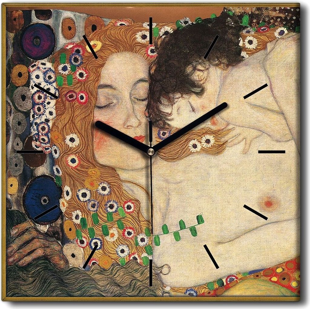 Coloray Uhr auf Leinwand 30x30 cm Wand Uhr Dekoration Wohnzimmer Segeltuch schwarze Hände -Klimt Mutterkind.