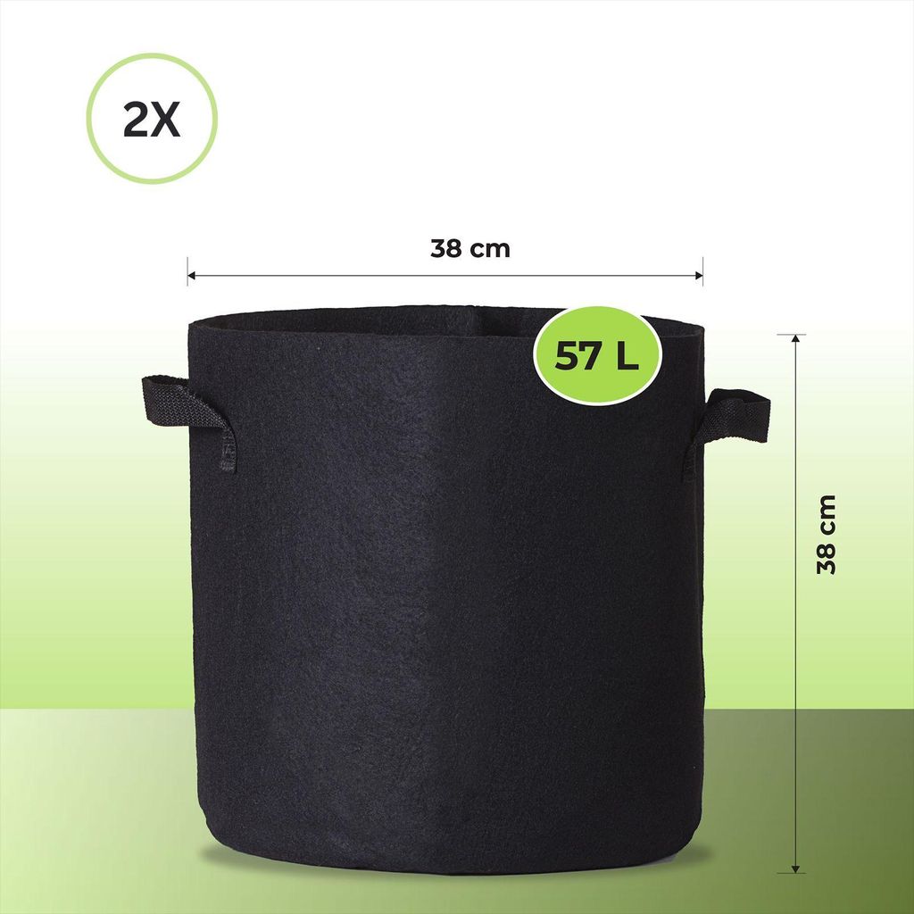 Pflanzsack mit Henkeln Grow Pot Bag Pflanztasche Pflanzbehälter 57 Liter – 2 Stück atmungsaktiv & wiederverwendbar