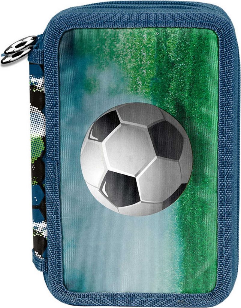 Schulmäppchen Jungen mit Inhalt 3 Fächer Fußball mit Ball Produktbild 