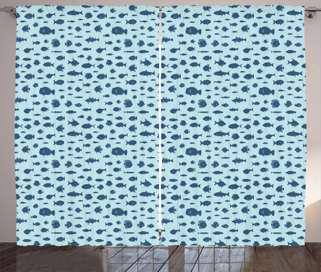 Tenda Moderna ABAKUHAUS Pesci e Acquario 280x175 cm Blu Notte