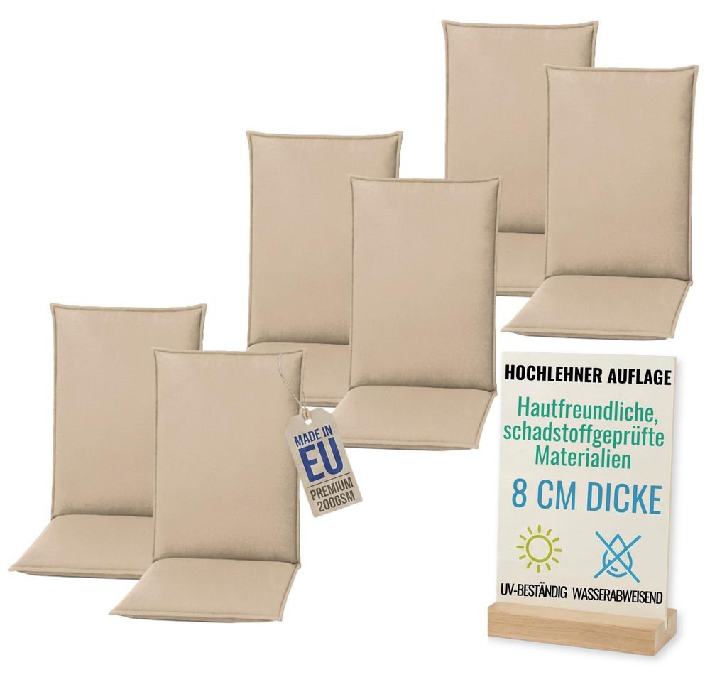 Pillows24 - 6x Hochlehner Auflagen 120x50x8 cm | Bequeme & Produktbild 