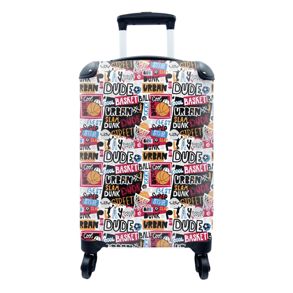 MuchoWow Koffer Handgepäck Trolley Rollkoffer Kleine Reisekoffer mit 4 Rollen - Basketball - Zitate - Muster - Alphabet - Cabin Size < 55x40x23 ...