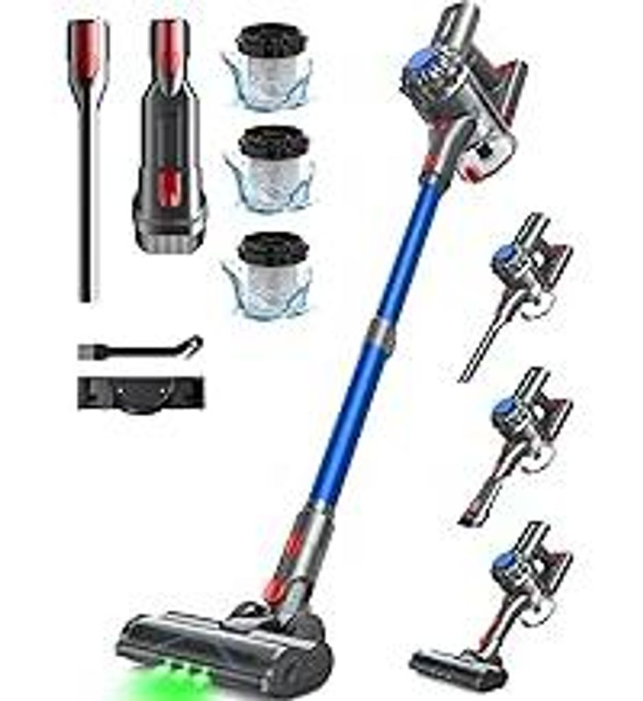 Akku Staubsauger Kabellos 50Mins/40KPA/450W, Akkustaubsauger mit Geen LED, Kabelloser Staubsauger mit Aufgerüstete Bodenbürste, Staubsauger Akku ...