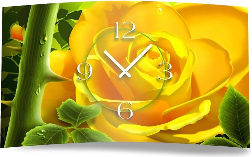 gelbe Rose Designer Wanduhr modernes Wanduhren Design leise kein ticken dixtime 3D-0098