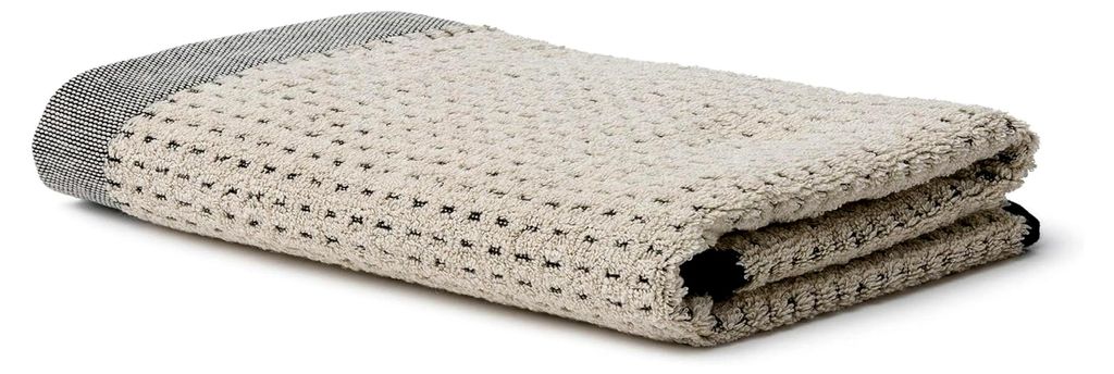 Eden Duschtuch Piquée Struktur mit Schlauchsaum 80 x 150 cm aus 80 % Baumwolle und 20 % Leinen, natur / schwarz