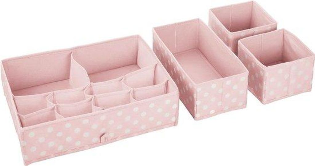 Organizer-Set, für Schubladen, 13-Taschen, für Kleidung, Kosmetik, Windeln, Tücher und Lotion, Set von 4, rosa/weiss